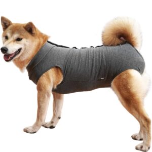 Dog Recovery Suit Abdominal Wound Puppy Surgical Clothes Post-Operative Vest Pet After Surgery Wear Substitute E-Collar & Cone (M, Grey)