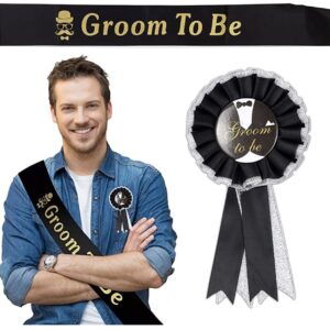 2PCS Bachelor Party Supplies for Men, Groom Sash Badge Set,’Groom to Be?