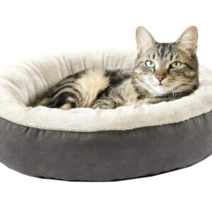 Love’s cabin Round Donut Cat and Dog Cushion Bed, 20in Pet Bed for Cats or Small Dogs, Anti-Slip & Water-Resistant Bottom, Super Soft Durable Fabric Pet Beds, Washable Luxury Cat & Dog Bed Gray