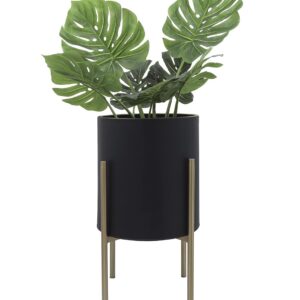 Sagebrook Home Set of 2 Decorative Metal Plant Pots with Stands for Indoors or Outdoors, Black and Gold, 14 L x 14 W x 23 H Inches