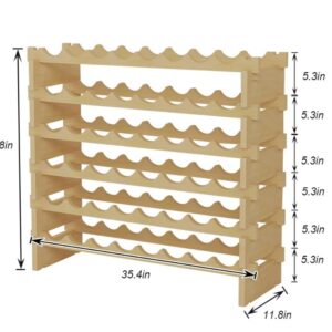 Wine Racks, Stackable Modular Wine Rack Small Wine Storage Rack Free Standing Solid Natural Wood Wine Holder Display Shelves, (Natural, 8 X 6 Rows (48 Slots))