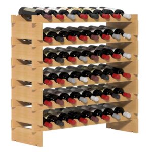 Wine Racks, Stackable Modular Wine Rack Small Wine Storage Rack Free Standing Solid Natural Wood Wine Holder Display Shelves, (Natural, 8 X 6 Rows (48 Slots))