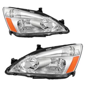 AUTOSAVER88 Headlight Assembly Compatible with 03 04 05 06 07 Accord OE Headlamp Replacement Chrome Housing Clear Lens