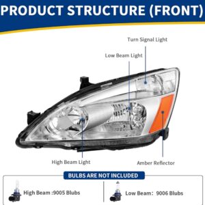 AUTOSAVER88 Headlight Assembly Compatible with 03 04 05 06 07 Accord OE Headlamp Replacement Chrome Housing Clear Lens