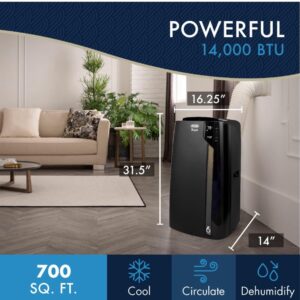 De’Longhi Portable Air Conditioner 14,000 BTU,cool extra large rooms up to 700sqft,remote,energy saving mode,extremely quiet,dehumidifier,fan,programmable,window venting kit,AC Unit for room,EX390LVYN